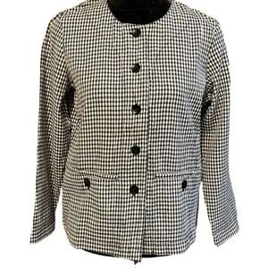 Norm Thompson Womens Blazer Black White Check Button Up Long Sleeve Sz XS